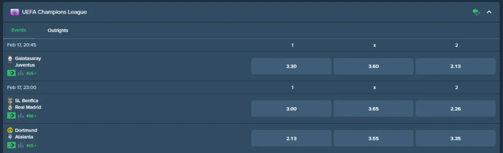 Sports Betting Interface at Duel Bits